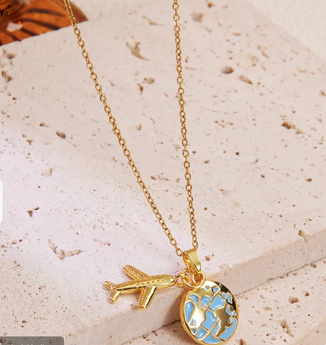 golden voyager airplane & earth pendant necklace 2 โ๏ธ๐โจ golden voyager airplane & earth pendant necklace 2 โ๏ธ๐โจ